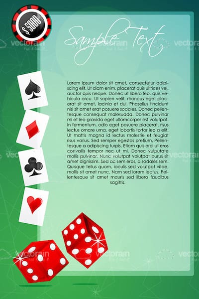 Gambling Background with Casino Chip, Card Suits, Dices and Sample Text
